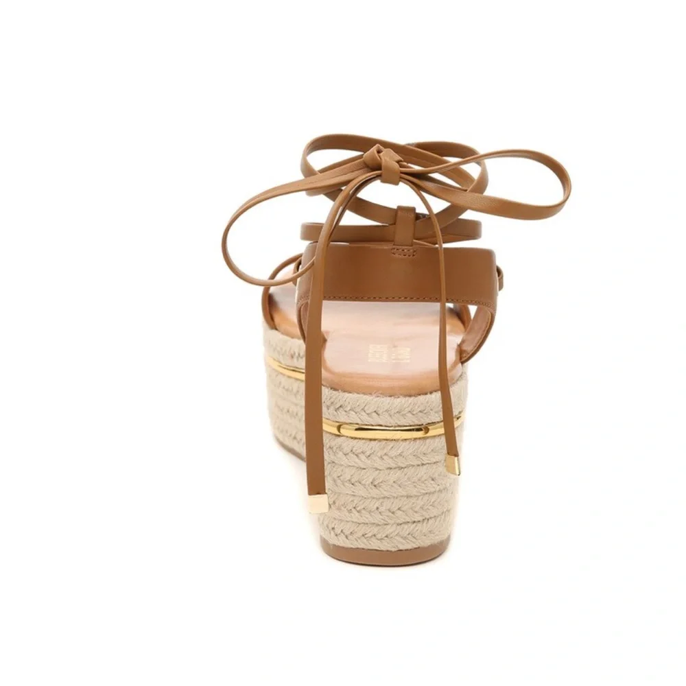 BLEECKER & BOND ODETTE ESPADRILLE WEDGE SANDAL Brown Wrap